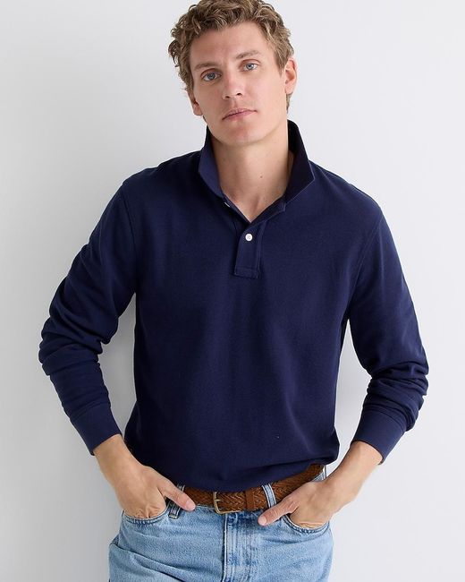 J.Crew Blue Long-sleeve Classic Piqué Polo Shirt for men