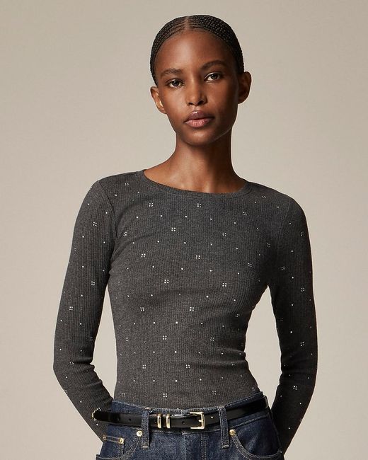 J.Crew Gray Vintage Rib Long-Sleeve T-Shirt With Embellishments