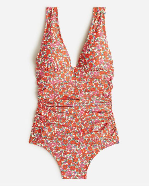 J.Crew Pink Ruched V-Neck One-Piece Swimsuit