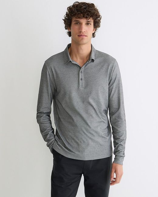 J.Crew Gray Tall Long-Sleeve Performance Polo Shirt With Coolmax Technology for men