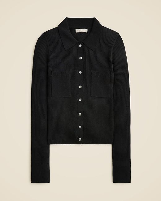 J.Crew Black Collared Button-Up Sweater