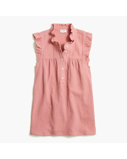 J.Crew Cotton Gauze Smocked Ruffleneck Top in Pink Lyst