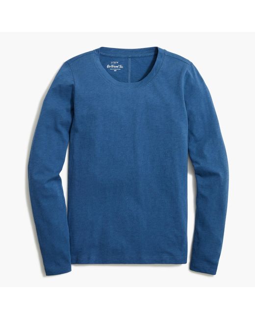 J.Crew Cotton Longsleeve Crewneck Girlfriend Tee in Deep Blue (Blue
