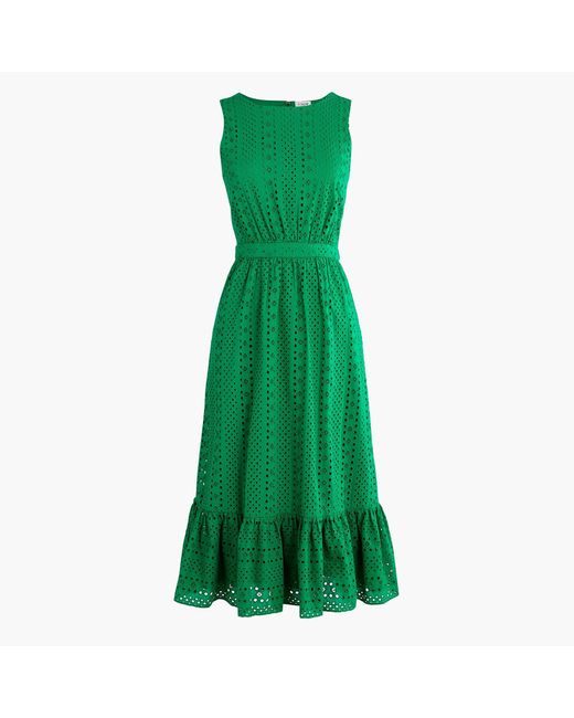 J.Crew Cotton Eyelet-embroidered Tiered Midi Dress in Green - Lyst