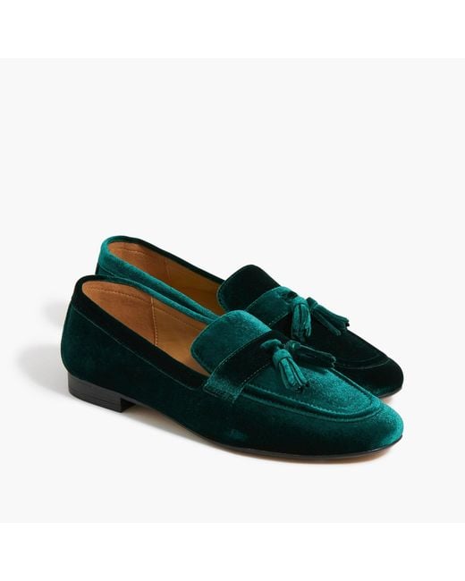 J.Crew Velvet Tassel Loafers in Green Lyst