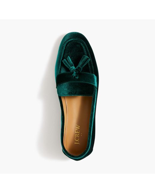 J.Crew Velvet Tassel Loafers in Green Lyst