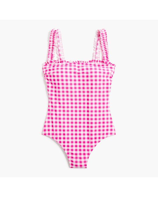 J Crew Synthetic Gingham Ruffle One piece Swimsuit Lyst