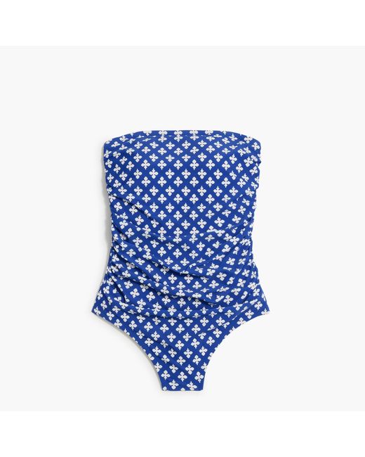 J.Crew Blue Printed Strapless One-piece Swimsuit