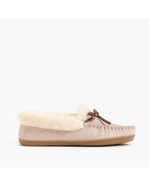 J.Crew Suede Fauxshearling Moccasin Slippers Lyst