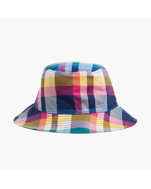J.Crew Cotton Mixedplaid Bucket Hat in Blue Lyst