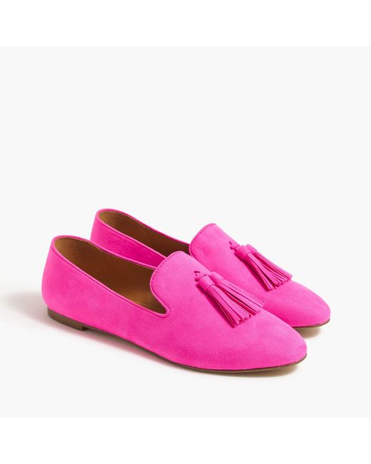 J.Crew Pink Faux-suede Smoking Loafers With Tassels