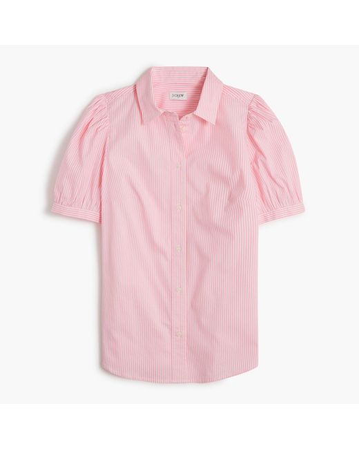 J.Crew Pink Striped Puff-sleeve Button-up