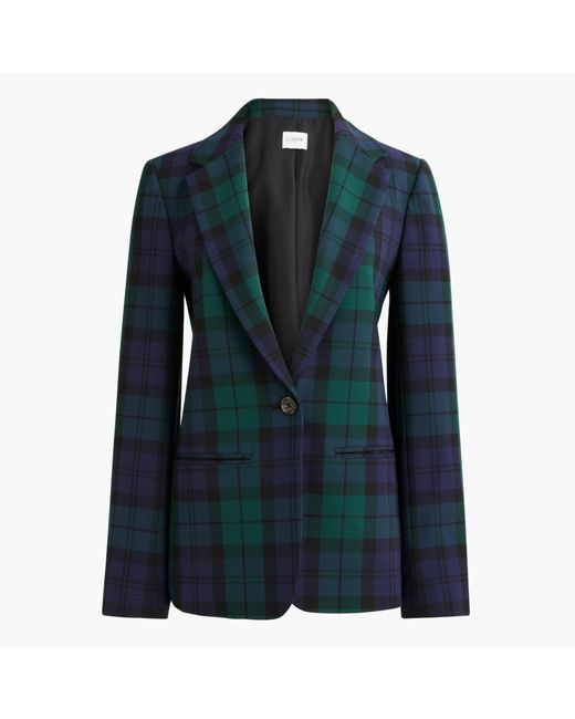 J.Crew Black Watch Plaid Onebutton Blazer in Blue Lyst