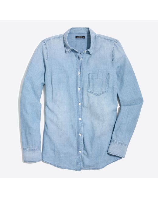 J.Crew Blue Chambray Shirt In Signature Fit