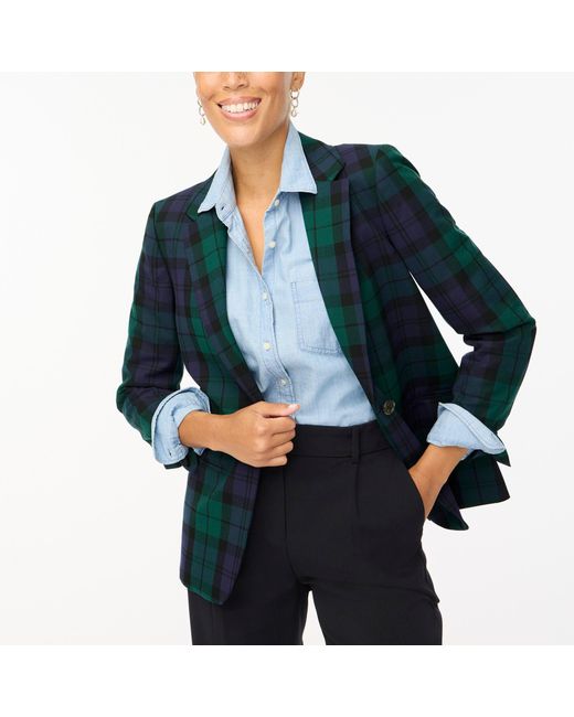 J.Crew Black Watch Plaid Onebutton Blazer in Blue Lyst