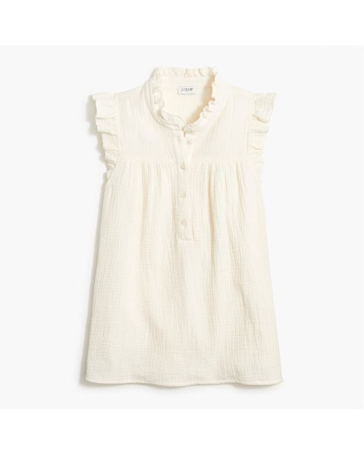 J.Crew Cotton Gauze Smocked Ruffleneck Top in Ivory (White) Lyst