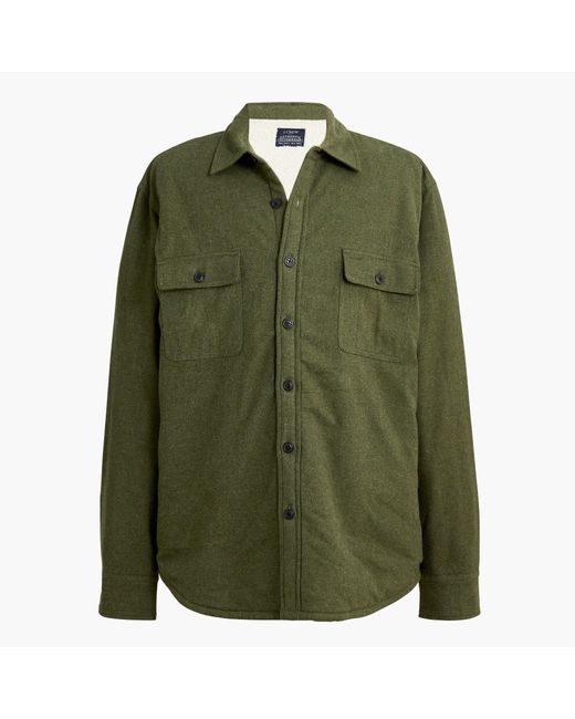 J.Crew Green Sherpa-lined Flannel Shirt-jacket for men
