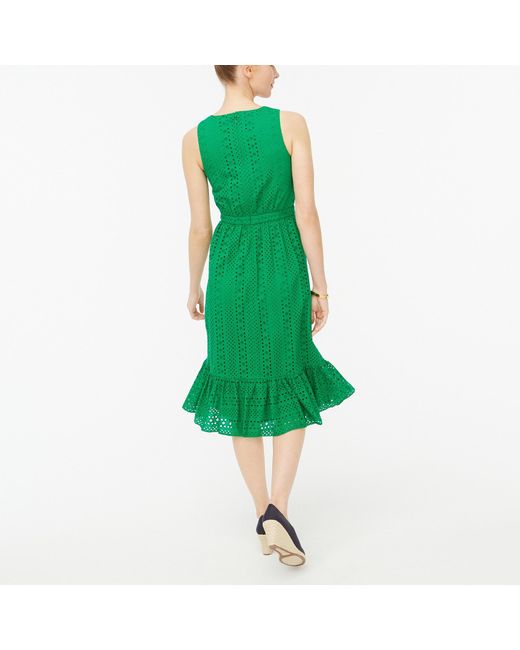 J.Crew Cotton Eyeletembroidered Tiered Midi Dress in Green Lyst