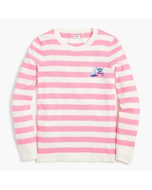 J.Crew Cotton "seas The Day" Teddie Sweater in Pink Lyst