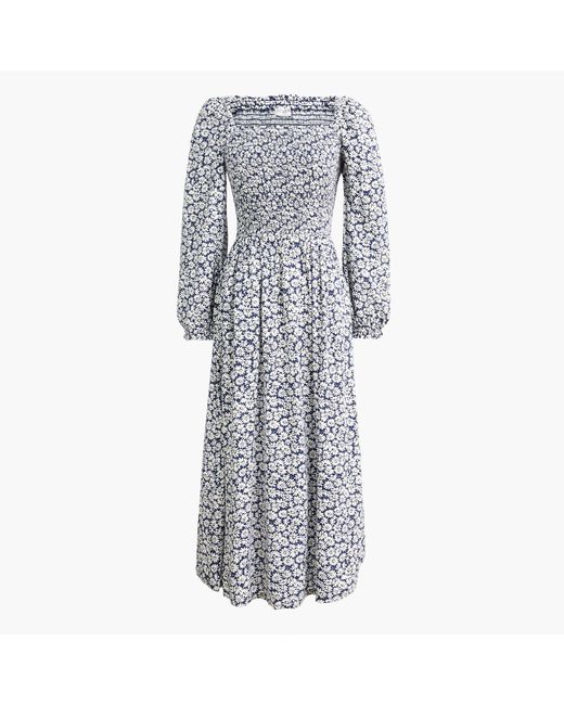 J.Crew Synthetic Floral Smocked Midi Dress in Antique Navy (Blue) | Lyst
