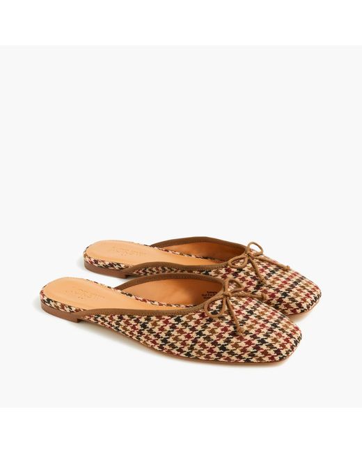 J.Crew Synthetic Plaid Ballerina Mules in Camel Houndstooth (Brown