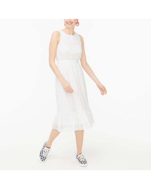 J.Crew Cotton Eyeletembroidered Tiered Midi Dress in White Lyst