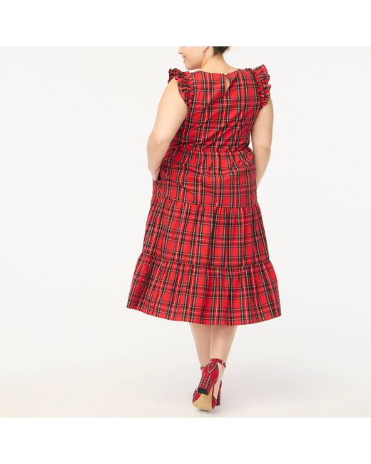 J.Crew Tartan Fluttersleeve Midi Dress in Red Lyst
