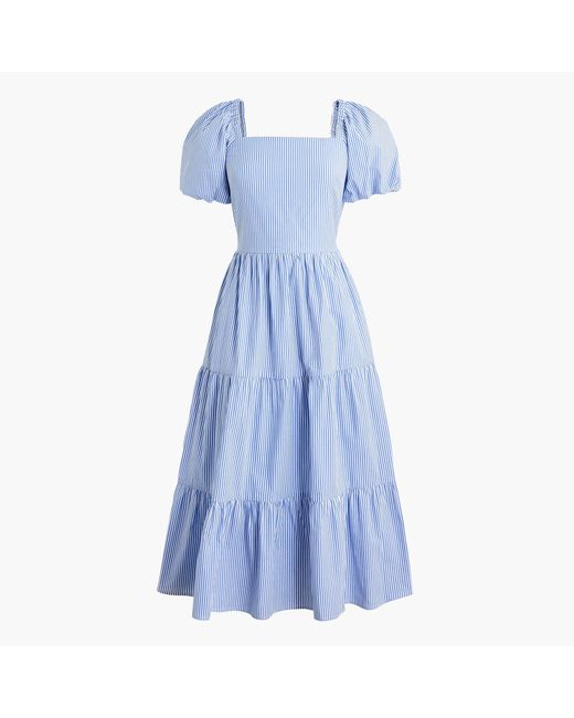 J.Crew Blue Tiered Midi Dress With Puff Sleeves