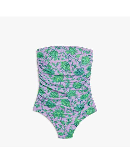 J.Crew Blue Printed Strapless One-piece Swimsuit
