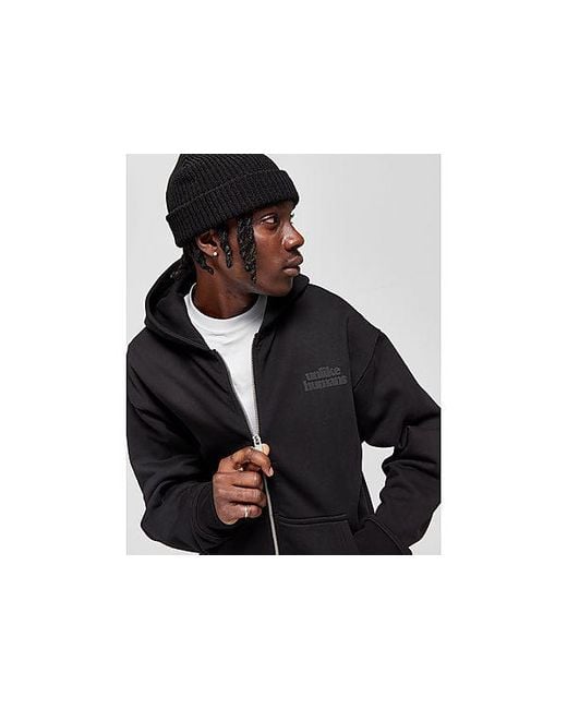 Unlike Humans Black Bubble Zip Through Hoodie for men