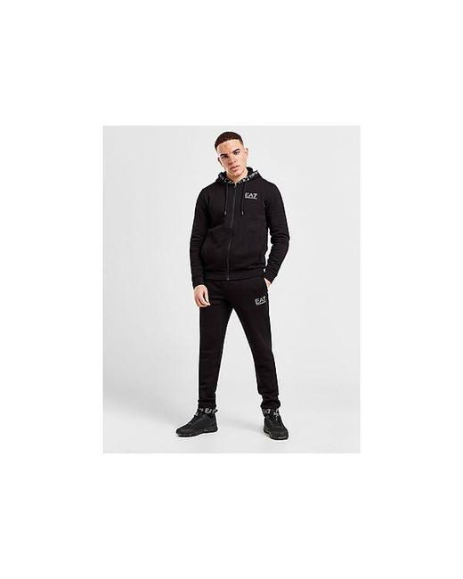 EA7 Black Branded Hood Full Zip Tracksuit for men