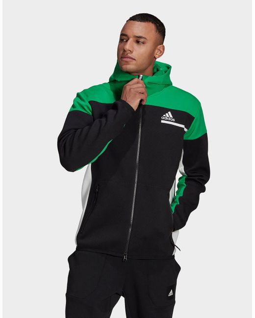Adidas Cotton Z N E Full Zip Hoodie In Black Vivid Green Green For Men Lyst Adidas Cotton Z N E Full Zip Hoodie In Black Vivid Green Green For Men Lyst