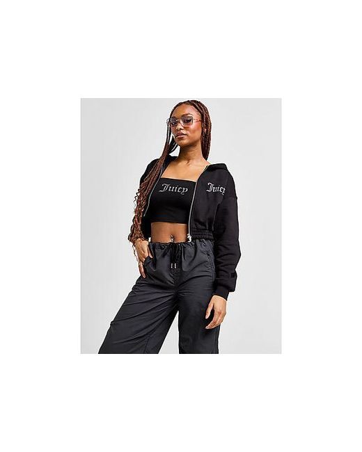 Juicy Couture Black Diamante Fleece Crop Full Zip Hoodie