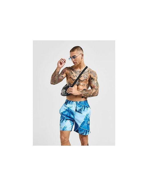 Adidas Originals Blue Palm All Over Print Swim Shorts for men