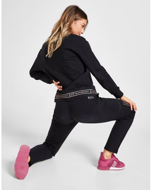 ea7 cotton tape crew tracksuit in black - lyst