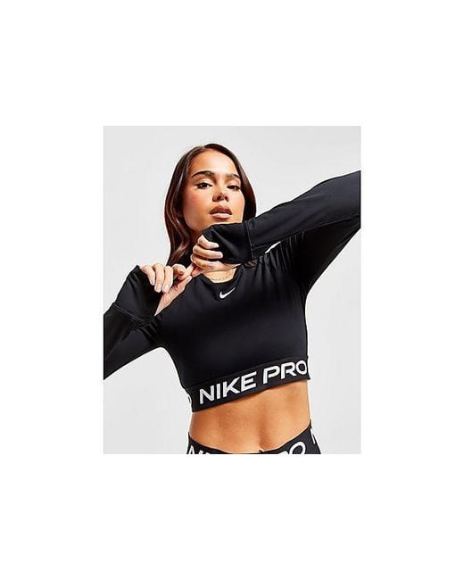 Nike Black Training Pro Long Sleeve Crop Top