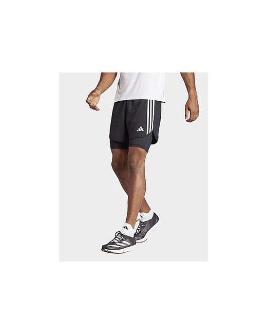 Adidas Black Own The Run 3-stripes 2-in-1 Shorts for men