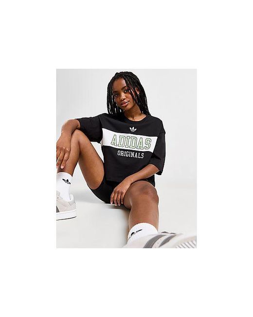 adidas Originals Varsity Crop Panel T shirt in Black Lyst UK