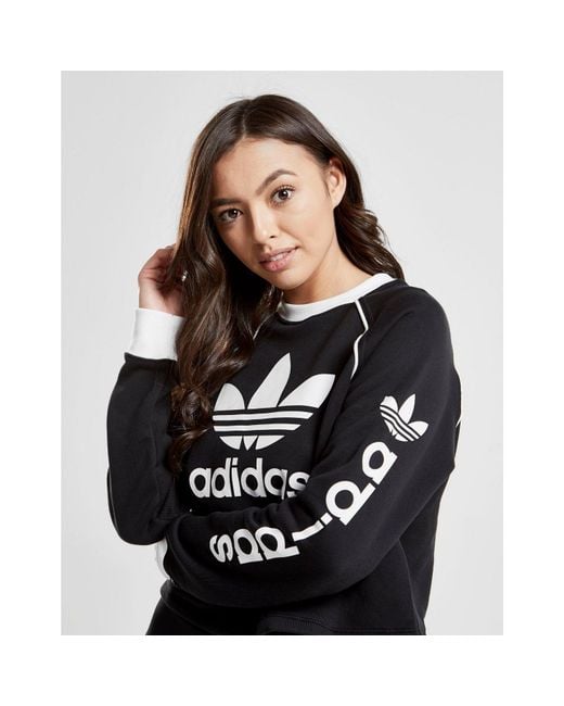 adidas Originals Linear Crop Crew Sweatshirt in Black Lyst adidas Originals Linear Crop Crew Sweatshirt in Black Lyst