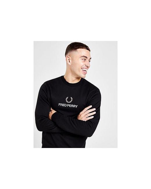 Fred Perry Black Global Stack Crew Sweatshirt for men