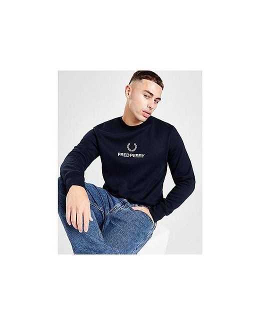 Fred Perry Blue Global Stack Crew Sweatshirt for men