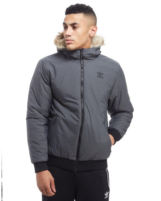 Adidas Originals Gray Trefoil Fur Parka Jacket for men