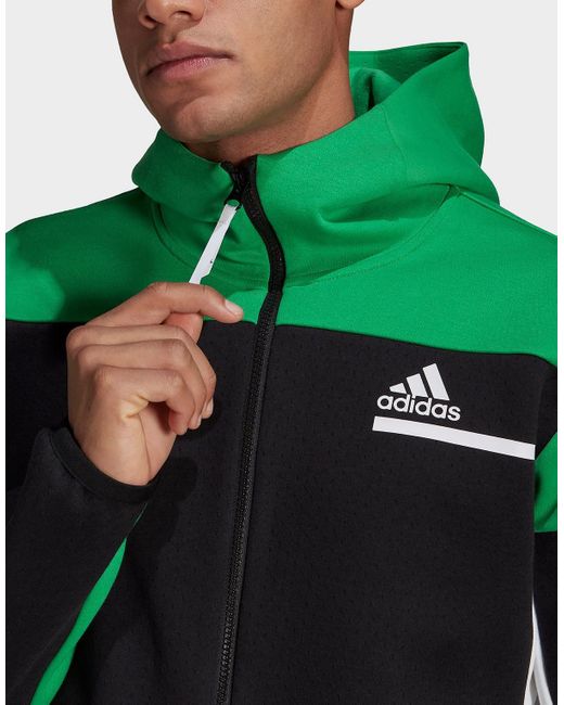 Adidas Cotton Z N E Full Zip Hoodie In Black Vivid Green Green For Men Lyst Adidas Cotton Z N E Full Zip Hoodie In Black Vivid Green Green For Men Lyst