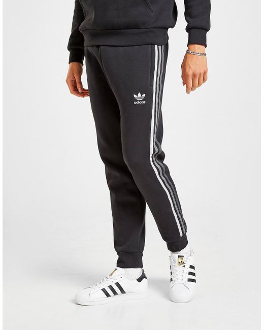 adidas Originals Tri-tone 3-stripes Fleece Joggers in Black/White/Grey ...