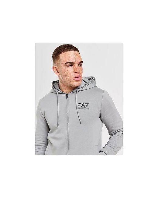 EA7 Gray Branded Hood Full Zip Tracksuit for men