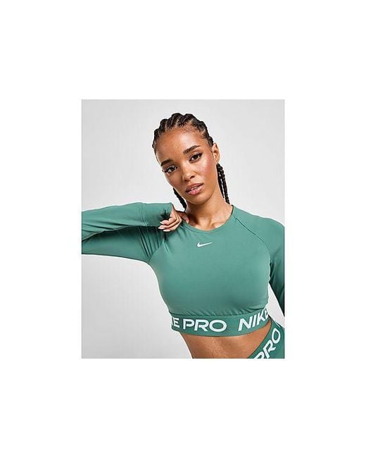 Nike Training Pro Long Sleeve Crop Top in Green Lyst UK