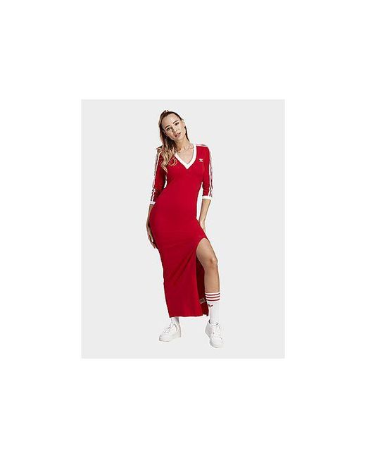 Adidas Originals Red Adicolor Classics 3-stripes Maxi Dress