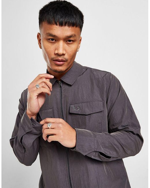 Fred Perry Gray Nylon Overshirt for men