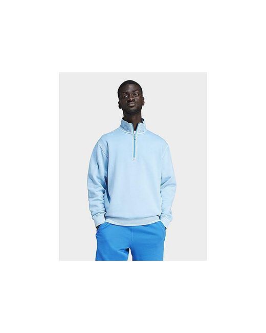 Adidas Blue Trefoil Essentials+ Dye Half Zip Crew Sweatshirt for men