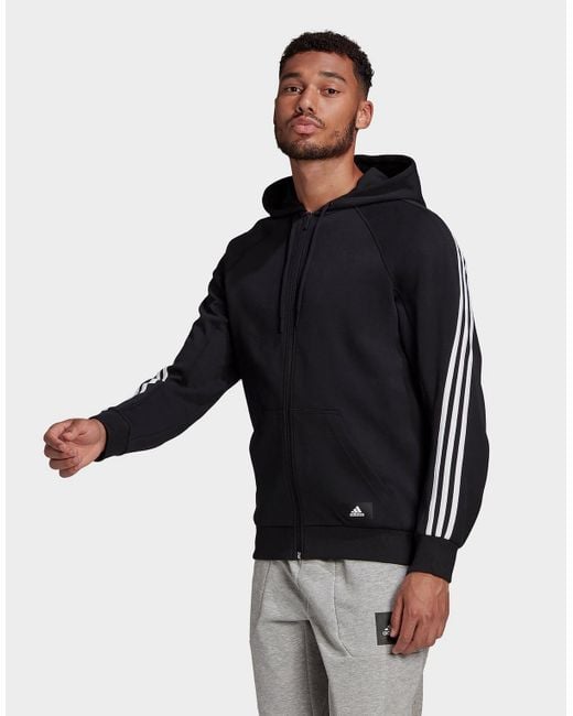 adidas Cotton Sportswear 3stripes Hooded Track Top in Black for Men Lyst